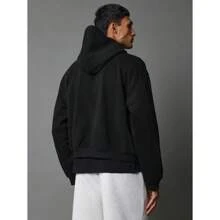 Oversized Full-Zip Athletic Hoodie Fleece Sports Casual Winter Workout Activewear Comfortable Streetwear Cozy Warm Heavyweight Training Autumn - 黑色 - 查看 3