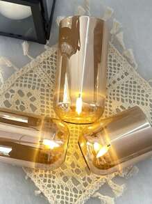 3支装无焰蜡烛灯，带定时/遥控功能，电池供电，许愿蜡烛灯，无异味蜡烛灯，优质透明玻璃罩，3支逼真火焰柱状蜡烛，温暖火焰，适用于家居、卧室、婚礼、求婚、圣诞节、万圣节、情人节、公司聚会等场合 - 金色 - 查看 5