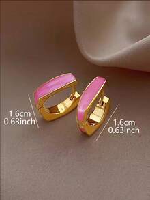 1 Pair Minimalist Chic Everyday Versatile Suitable For Gatherings Luxury Geometric Fashion Hoop Earrings For Women - Pink - View 4