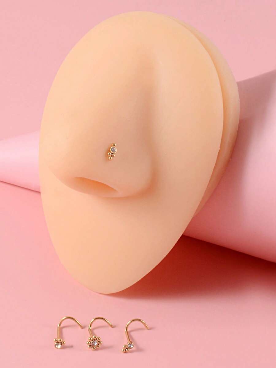 4 Cái/bộ Kim Cương Giả Trang Trí Mũi Bông Inox Phổ Biến Xuyên Cơ Thể Món Quà Trang Sức Dành Cho Nữ & Nam - Vàng - Xem 1