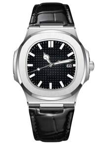 1pc Men's Silver Strap Fashionable Casual Business Bar Scale With Calendar Function Dial Quartz Watch For Daily Wear Or Holiday Gifts