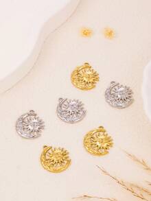 3pcs Titanium Steel Vacuum Electroplated Vintage Moon & Sun Pendant, Suitable For DIY Pendant, Earrings, Bracelet, Accessories