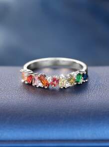 1pc Elegant Rainbow CZ Stone Engagement/Promise Ring For Women