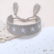 1pc Star Decor Handmade Braided Bracelet, Creative Embroidery Design, Suitable For Party, Beach, Travel, Gift For Friends, Family, Classmates - Grey - View 3