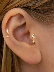 1 件 S925 纯银海星平背唇钉耳环 16G 紫水晶耳钉耳屏耳环海螺耳环叠戴耳环 - 金色 - 查看 6