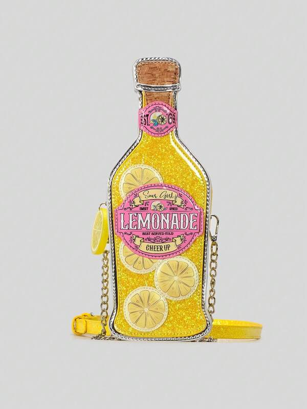 Creative Yellow Lemonade Bottle Design Crossbody Bags For Women Funny Cute Chains Shoulder Bag Shinny Sequins Small Phone Purses