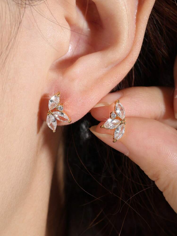 rakol 2 piezas de pendientes de botón con circonita cúbica de color dorado - Dorado - Añade 3