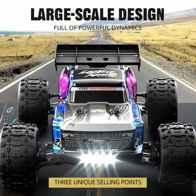 70KM/H High-Speed Fast Monster RC Car, 4WD Off-Road Truck All-Terrain Vehicle, Brushless Motor, Aluminum Alloy Chassis, With 2 Rechargeable Batteries And LED Lights, Outdoor Racing/Drifting/Climbing, Road Gripping