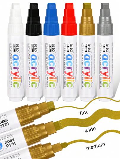 1 pieza/4 piezas Marcadores acrílicos grandes, punta de 8 mm de ancho, punta de tres en uno para pintura en piedra, cerámica, vidrio, madera, lienzo, pintura al aire libre y señalización