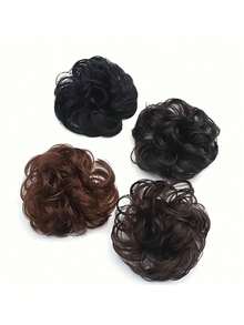 Élégant chouchou pour queue de cheval avec chignon décoiffé, chignon, accessoire de cheveux pour usage quotidien, fête, cosplay. Chouchou en cheveux synthétiques bouclés avec élastique - décoration de chignon en forme de donut, créer un look décoiffé à la mode, cadeau idéal, chouchou pour queue de cheval, chouchou, élastiques à cheveux, tenue d'automne - Multicolore - Voir 5