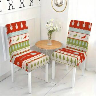 1/2/4/6/8 Piezas de Fundas de Silla con Estampado Digital de Copos de Nieve Temáticos Navideños, con Rayas Rojas, Verdes y Blancas Combinadas con Patrones de Copos de Nieve, en Estilo Retro, Adecuadas para Reuniones en la Sala de Estar, Decoraciones del Comedor y Ocasiones Festivas. Al incorporar Elementos Navideños en los Asientos, Agrega una Atmósfera Cálida y es una Opción Ideal para la Navidad.