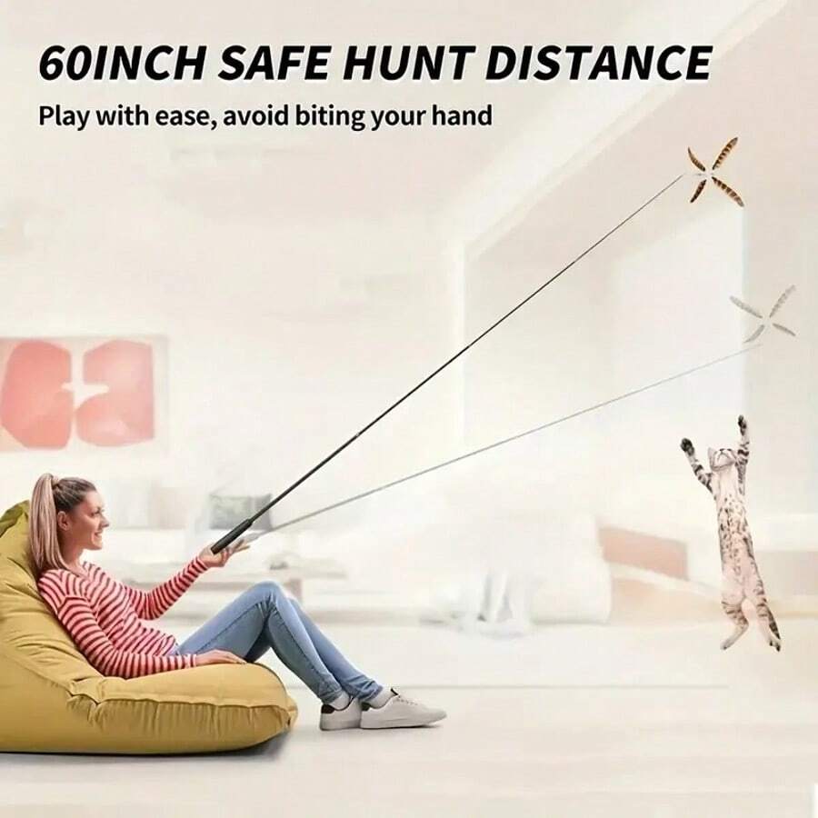 Interactive Cat Toy Set - Stretchable Feather, Rope, And Bug Toys, Comes With 9 Replacement Accessories - Indoor Cat Play, Inspires Natural Hunting Instincts, Durable And Safe, Suitable For Cat Exercise And Intimate Relationships, No Battery Required