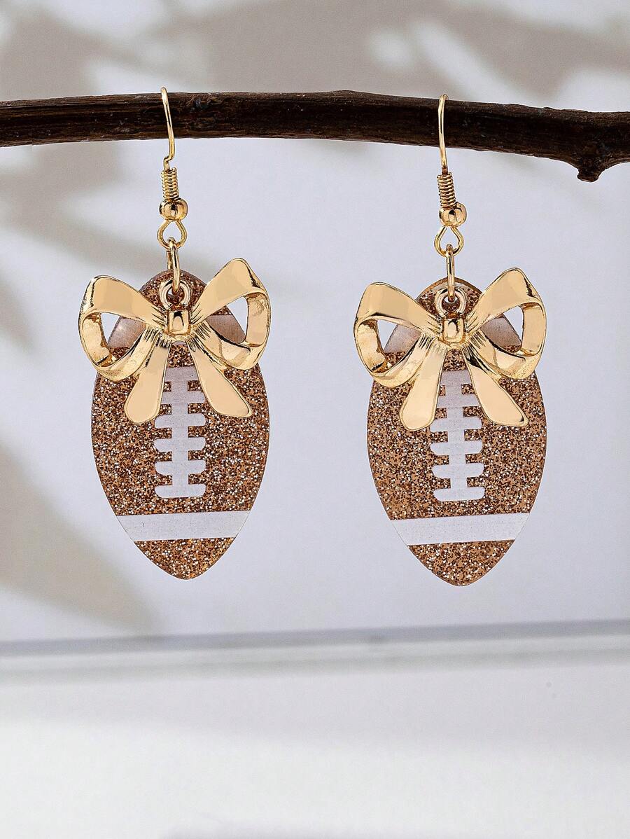 1 Pair Fashion Bow & Rugby Ball Pendant Earrings