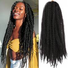 Marley Twist Braiding Hair 18 Inch Marley Twist Hair Long Cuban Twist Hair 1/3/8 Packs Ombre Blonde Afro Kinky Curly Twist Crochet Hair Synthetic Marley Hair Extensions - Black - View 2