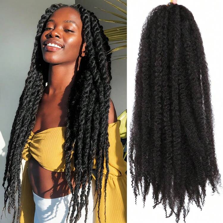 Marley Twist Braiding Hair 18 Inch Marley Twist Hair Long Cuban Twist Hair 1/3/8 Packs Ombre Blonde Afro Kinky Curly Twist Crochet Hair Synthetic Marley Hair Extensions - Black - View 1