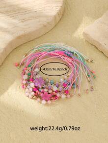 12 件/套女士时尚可爱休闲海滩风格花卉装饰手链 - 彩色 - 查看 5