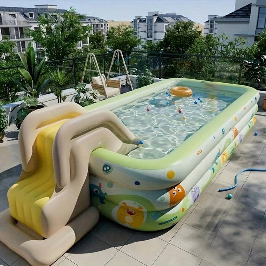 Outdoor Inflatable Swimming Pool, Inflatable Slide Water Play Pool, Thick PVC Material, Can Be Used As Indoor Sandbox, Ball Pit, 1.5m, 2.1m, 3m - 3 Size Options, Suitable For Summer Backyard Parties, Outdoor Water Fight Parties, Indoor Toy Pool
