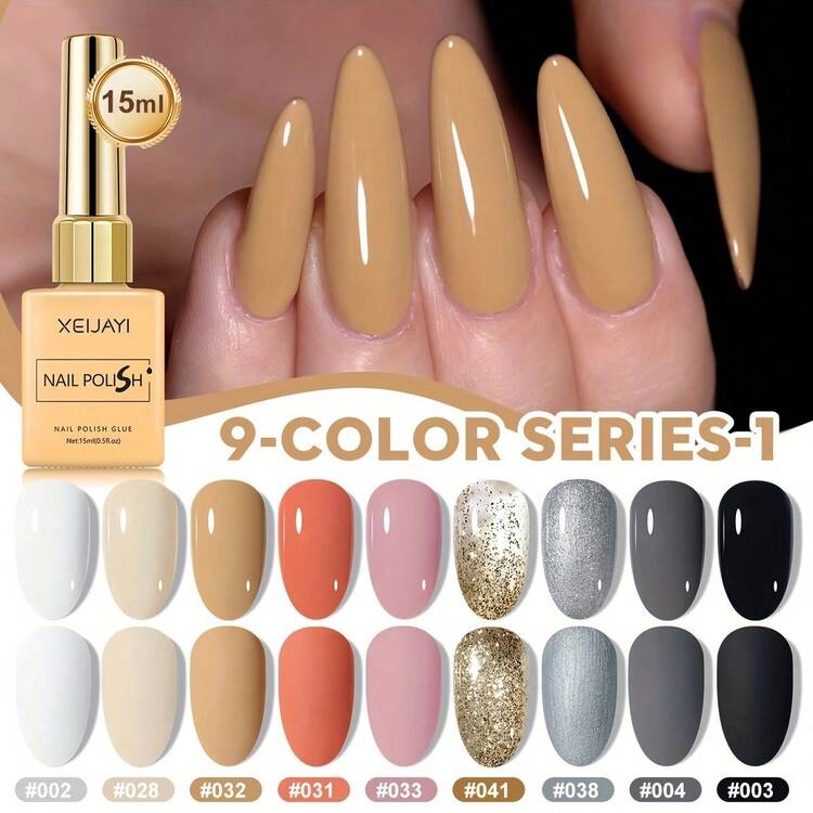 XEIJAYI Set de 9 colores de 15ml de esmalte de uñas en gel de unicolor popular, semi-permanente, para arte de uñas, remojo, UV LED, salón de uñas DIY, para primavera y verano - Conjunto de 9 colores 07 - Añade 3
