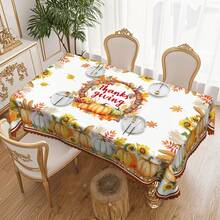 1pc Autumn Thanksgiving Tablecloth - Harvest Theme Pumpkin & Corn Pattern - Washable Polyester Dining Table Cover, Suitable For Farmhouse, Thanksgiving - For Rectangular & Round Tables - Easy Care Decor, Holiday Home Accents, Durable Material, Rustic Style, Hassle-Free, Perfect For Family Gatherings