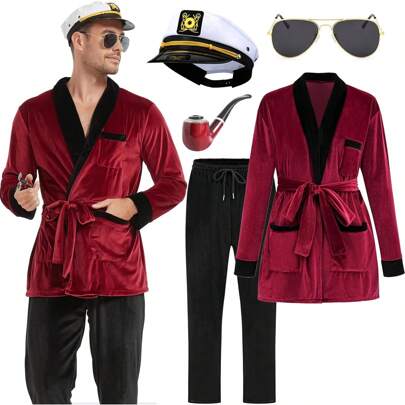 Halloween Costumes For Couples 2025, Adult Mens Captain Hugh HEFNER Bunny Jacket Robe Pimp Outfit