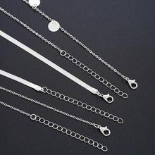 17KM 3 件简约圆形圆盘流苏一体式吊坠多层项链，适合度假、派对、约会、日常佩戴 - 銀色 - 查看 4