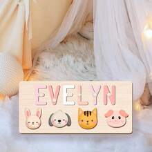 [Custom Puzzle] 1pc Personalized Name Puzzle, Wooden Name Puzzle With Animal Elements, Suitable As Christening, Birthday, Christmas, New Year Gift For Babies, Great 1st Birthday Present For Boys And Girls, Only Supports English Letters,Name Blocks,Custom Toy,Personalised Girls - Multicolor - View 11