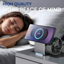 ZeeHoo 3in 1 Charging Station For Galaxy Phone/Apple Phone,Galaxy Watch,Earbuds, Magnetic Charger Stand, Qi2 15W Auto-Rotating Wireless Charging Station - Silver - View 2