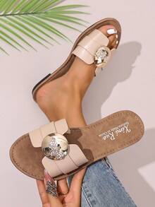 نعال شبشب مسطح كاجوال على الطراز الكوري للنساء، مفتوح من الأمام، صنادل رومانية منسوجة، مناسبة للربيع والصيف والشاطئ والعطلات، تناسب الفساتين، مسطح، بني - رمادي - مشاهدة 2