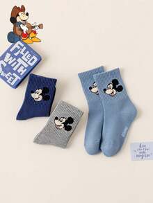 Disney 3/6双装米妮图案儿童袜子，卡通中筒袜，男女童通用，秋冬季，婴儿袜 - 彩色 - 查看 2
