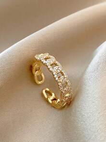 1pc Twisted Copper Micro-Inlaid Fashion Ring, Stylish & Versatile Delicate Accessory For Women