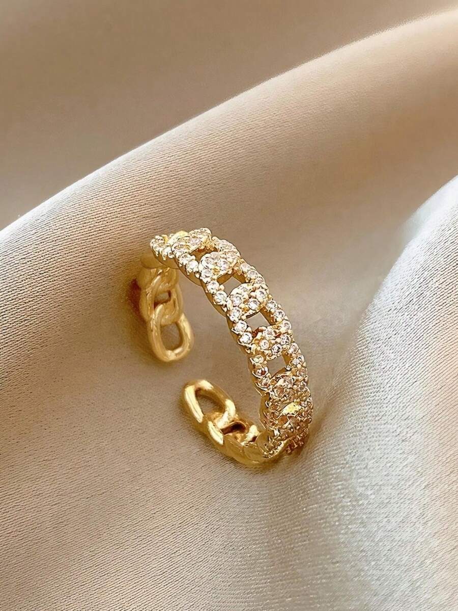 1pc Twisted Copper Micro-Inlaid Fashion Ring, Stylish & Versatile Delicate Accessory For Women