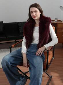 Chaleco/Chaqueta de mujer de moda de invierno con falso pelo de angora rojo