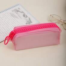 1pc Creative Colorful Zipper Pencil Case, Waterproof Material Large Capacity Transparent PVC Student Office Supplies Organizer, Dopamine Design For School Or Work - Multicolor - View 14