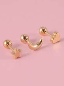 3pcs Moon & Star Detail Earrings - Silver - View 7