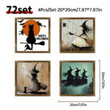 1 PIEZA Decoración de pared de madera de estilo vintage de granja para Halloween - Gato brujo con escoba, murciélago y silueta de calabaza - Decoración de madera natural para interiores/exteriores - Ideas de regalo únicas, para el hogar, la oficina o la cafetería, regalo perfecto para fiestas y vecinos, decoraciones de Halloween