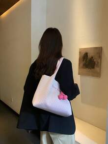 Chio2nd Commuter Pink Wave Tote Bag 2024 New Fashion Large Bag Women's Shoulder Bag Color Matching Knitted Bag, Suitable For Office Workers, Ladies, Girls(Without Pendant)
