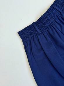 Women's Twill Shorts With Elastic At The Back. (Model With Twill Fabric That Does Not Mark) Simple Pocket - Màu xanh hải quân - Xem 3