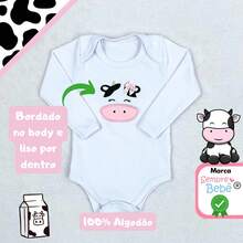 Sempre Bebê Roupa Conjunto Bebê Menina Mesversário Inverno Frio Conjuntinho Roupinha Bordado Algodão Vaca Vaquinha Fazendinha - Rosa Bebê - View 4