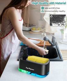Hand And Dish Soap Dispenser Set For Kitchen, Dual Soap Dispenser With Sponge Holder, 3-In-1 Countertop Soap Pump Dispenser For Kitchen Sink, Useful Kitchen Gadgets - Black - View 3
