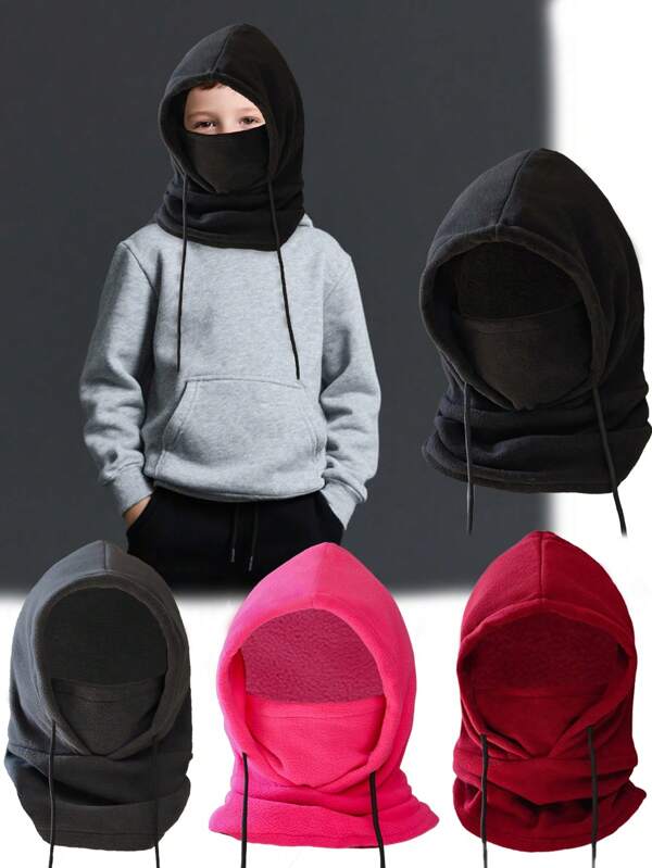 1pc 3-8Y/8-12Y Black, Grey, Burgundy Children Winter Balaclava Ski Mask Warm Adjustable Hat With Fleece Lining, Suitable For Boys And Girls