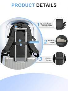 Questo zaino per laptop da 15-17 pollici è unisex, con molteplici tasche con cerniera, leggero e durevole, adatto per la scuola, i viaggi di lavoro, con design resistente all'acqua, adatto per laptop da 15,6 pollici - nero - Visualizzare 8