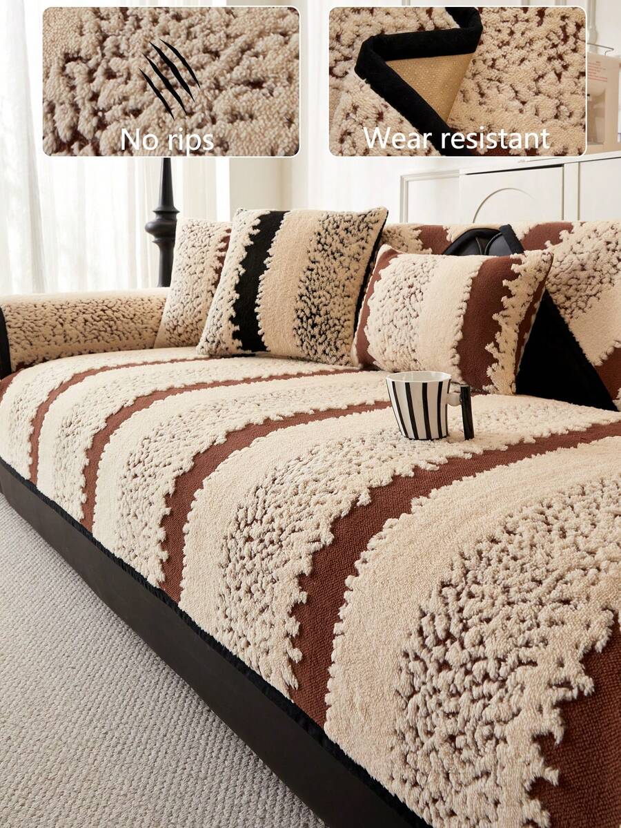 1 件毛绒温暖沙发垫套，现代简约防滑厚沙发座垫，防尘可洗沙发套，棕色柔软时尚，宠物友好型保护套，适合 L 型沙发、卧室、办公室、客厅