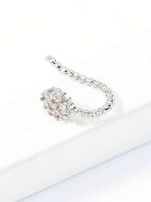 1pc Minimalist & Elegant Nose Ring, Micro-Inlaid Cubic Zirconia Floral Nose Hoop, Women Accessory - Silver - View 4