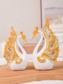 2pcs Couple Swan Home Living Room Wine Cabinet Decoration Ornaments Light Luxury Office Resin Crafts,Suitable For Home Decor, Bedroom Decor, Office And Students, The Best And Christmas Gift,Wintertime