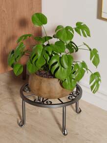 1PC Sturdy Metal Plant Stand With Flower Pot Holder - Rust-Resistant Iron Garden Planter Stand For Indoor & Outdoor Use, Circular Design,Outdoor & Garden - Black - View 5