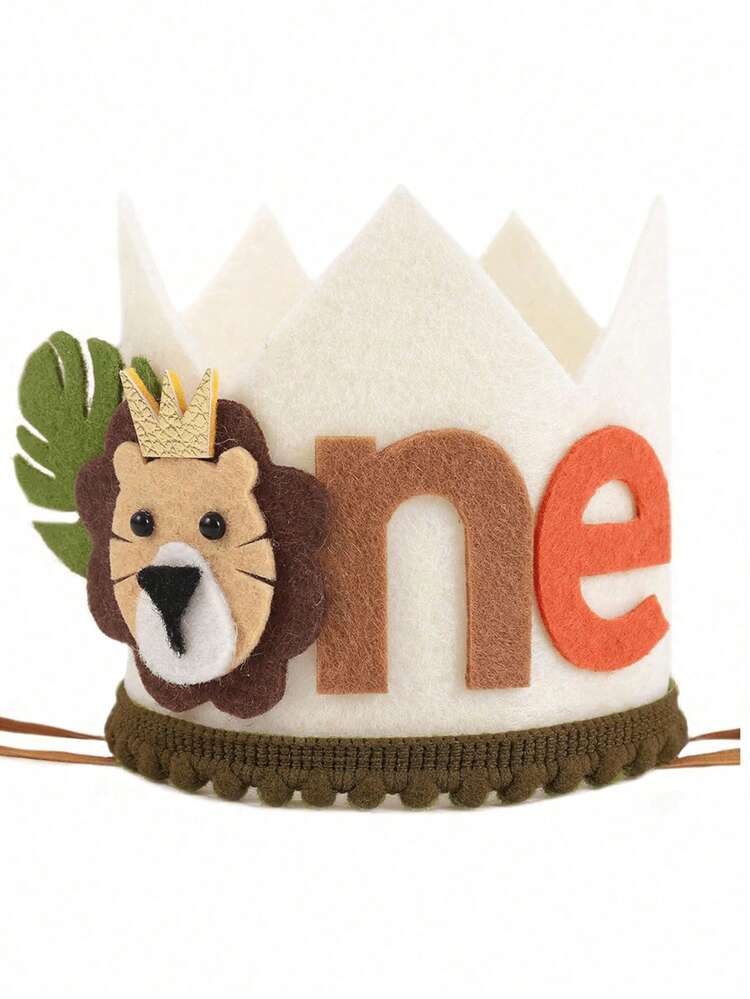 一周岁生日帽，可调节一周岁生日皇冠，丛林主题生日帽，可爱动物生日帽，主题派对礼物，男女皆宜 - 彩色 - 查看 12