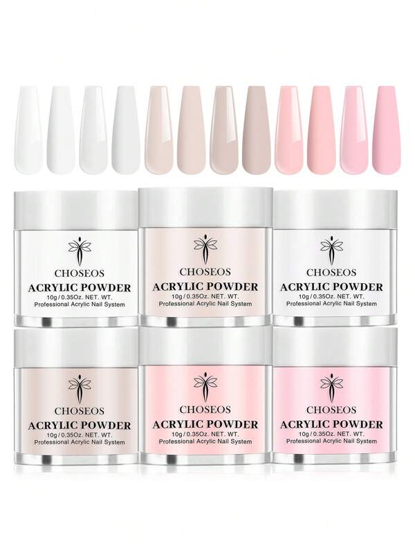 CHOSEOS 6-Color Acrylic Crystal Powder Kit, Perfect Choice For Salon-Level Manicure At Home, Ideal For Beginners And Professionals