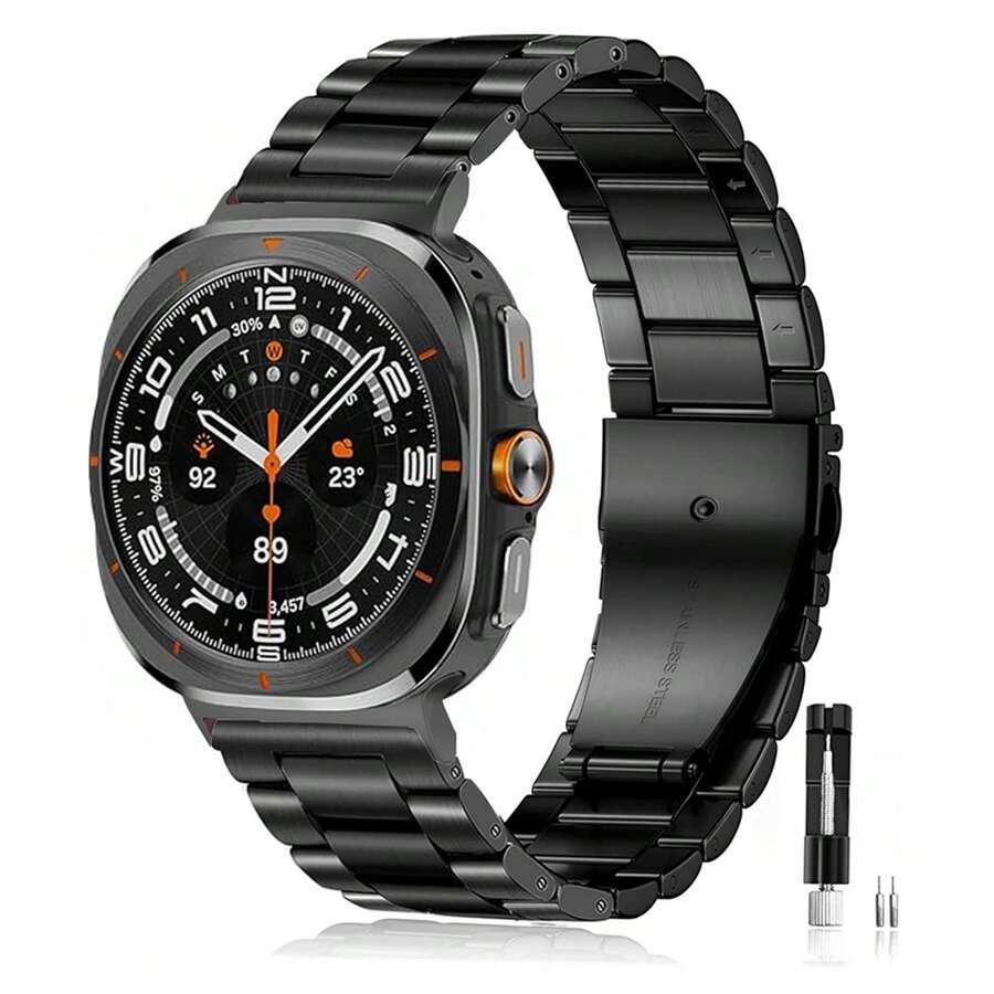 1 Dây đeo đồng hồ bằng thép không gỉ + 1 Dụng cụ tháo dây đeo kim loại, Tương thích với Samsung Galaxy Watch 8 / 8 Classic Ultra 47mm (2025/2024), Dây đeo đồng hồ kim loại unisex, Phù hợp với kích thước cổ tay: 6.3"-8.26" (160mm-210mm) - màu đen - Xem 1