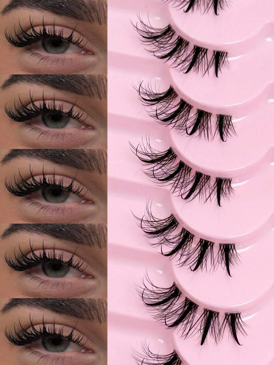 9对卡通风格假睫毛，加长尾假睫毛，湿润泰式假睫毛，猫眼动漫假睫毛，自然纤薄仿貂毛假睫毛，透明带假睫毛，睫毛嫁接假睫毛，化妆假睫毛条 - 黑色 - 查看 1