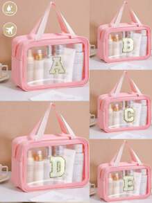 Transparent PVC Toiletry Bag Letters Makeup Bag Waterproof Travel Toiletry Bag Letter Zipper Waterproof Makeup Storage Bag Cosmetic Organizer Bag Organizing & Storage Portable Cosmetic Travel Bag Latter Print Travel Essentials For Holiday Vacation Bag For School Cruise Essentials Toiletry Bag For Women Wash Bag For Travel For Bathroom Large Capacity For Men For Women